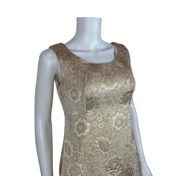 Vintage 60s Brocade Dress Womens Small Gold Floral Cocktail Shift - Picture 4 of 11